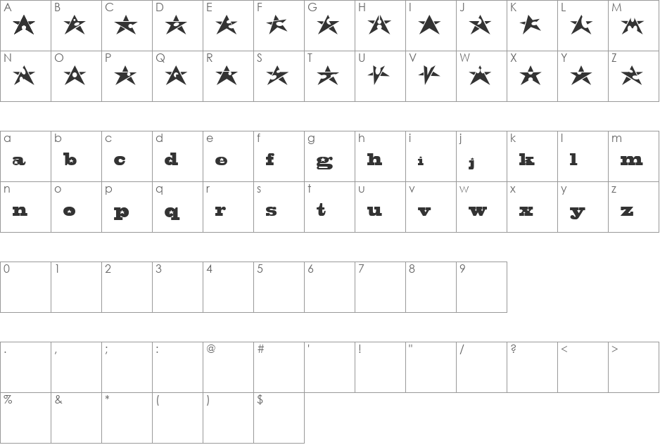 Adrianstars font character map preview