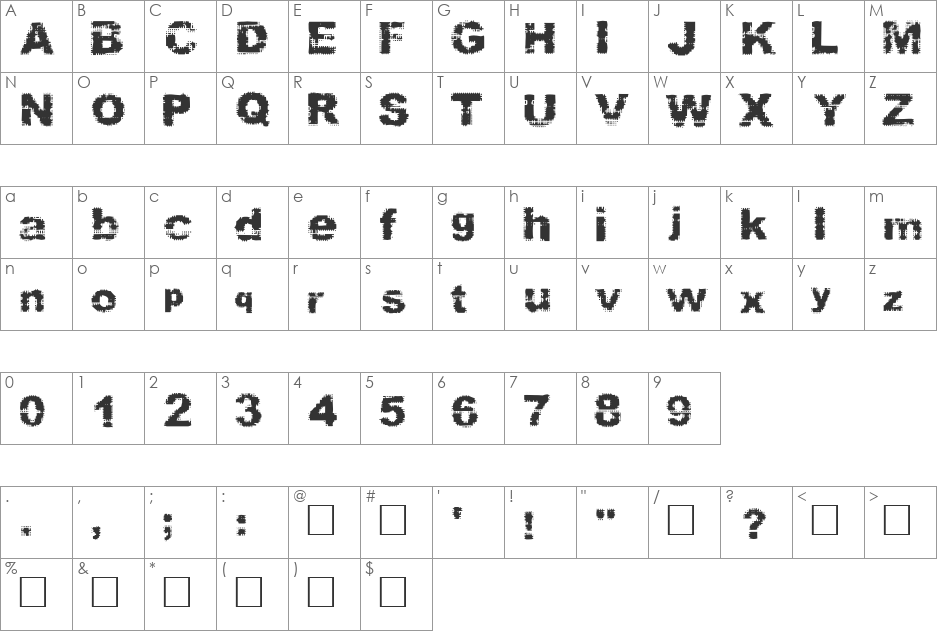 Stamp font character map preview