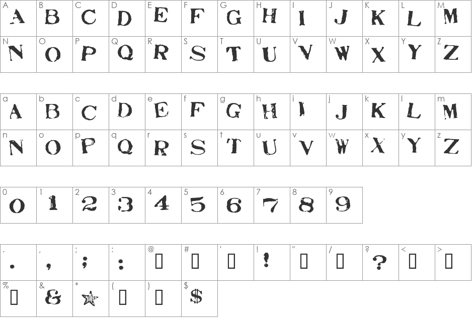 Stamp Act font character map preview