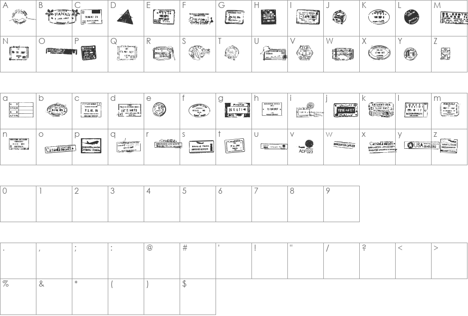 Stamp seal tfb font character map preview