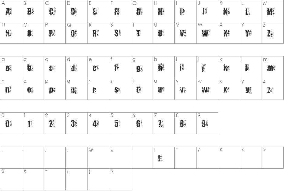 stamped out font character map preview