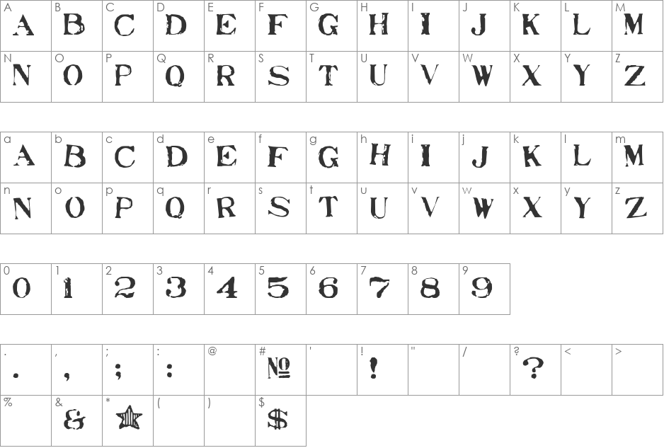 Stampede font character map preview