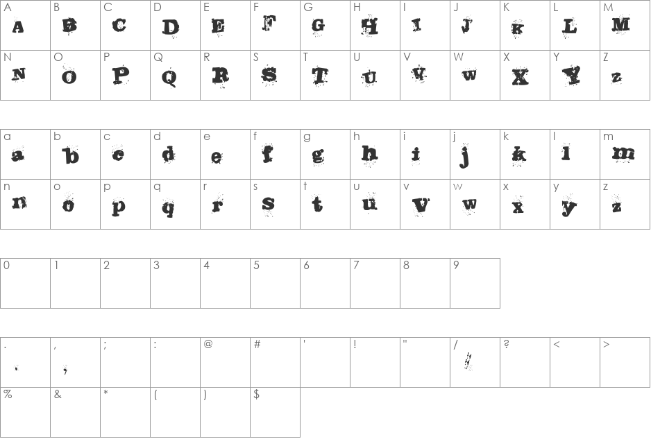 Stampede font character map preview