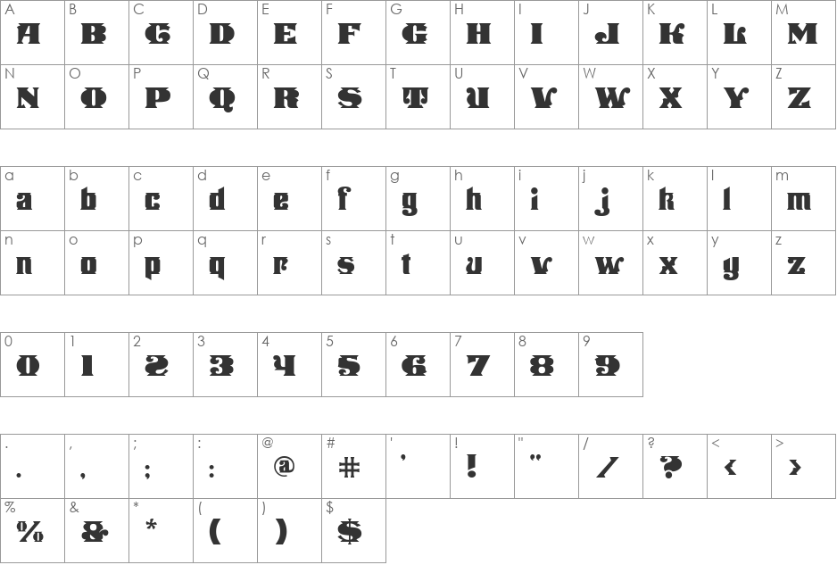 Stampede Open Fill font character map preview