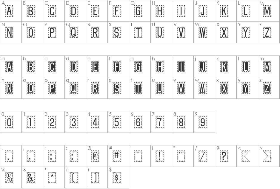Stamper font character map preview