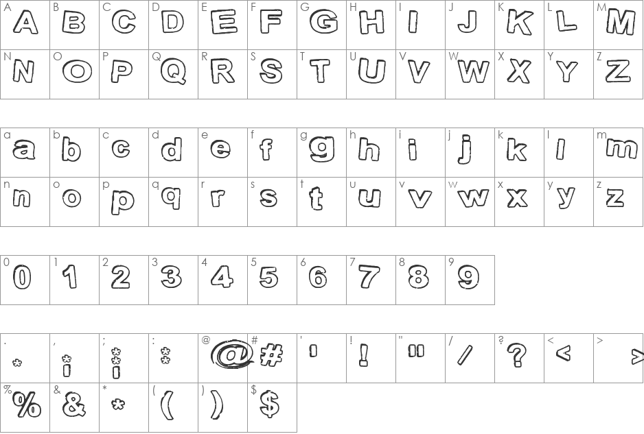 StampInk font character map preview