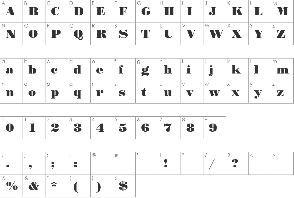 StandardPoster font character map preview