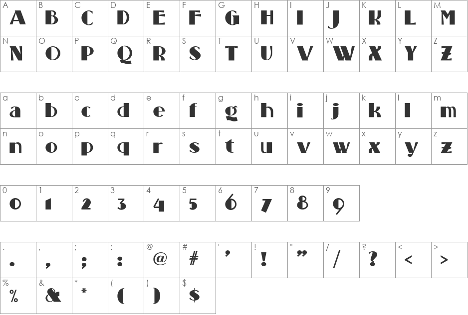 Standing Room Only NF font character map preview