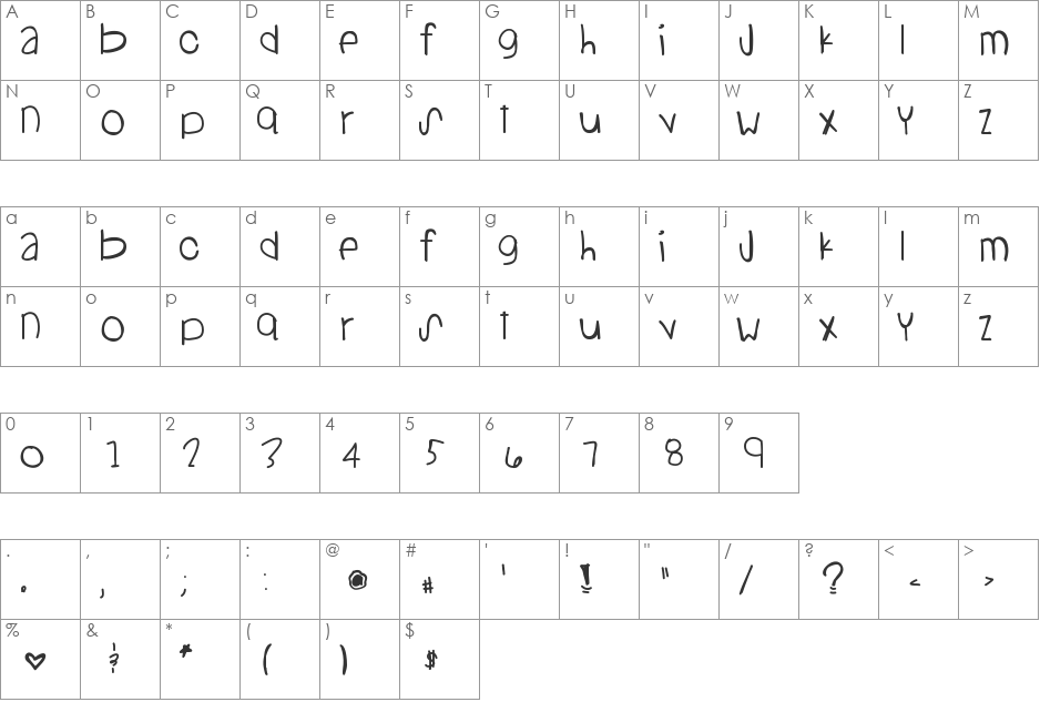 StandingOnTheSun font character map preview