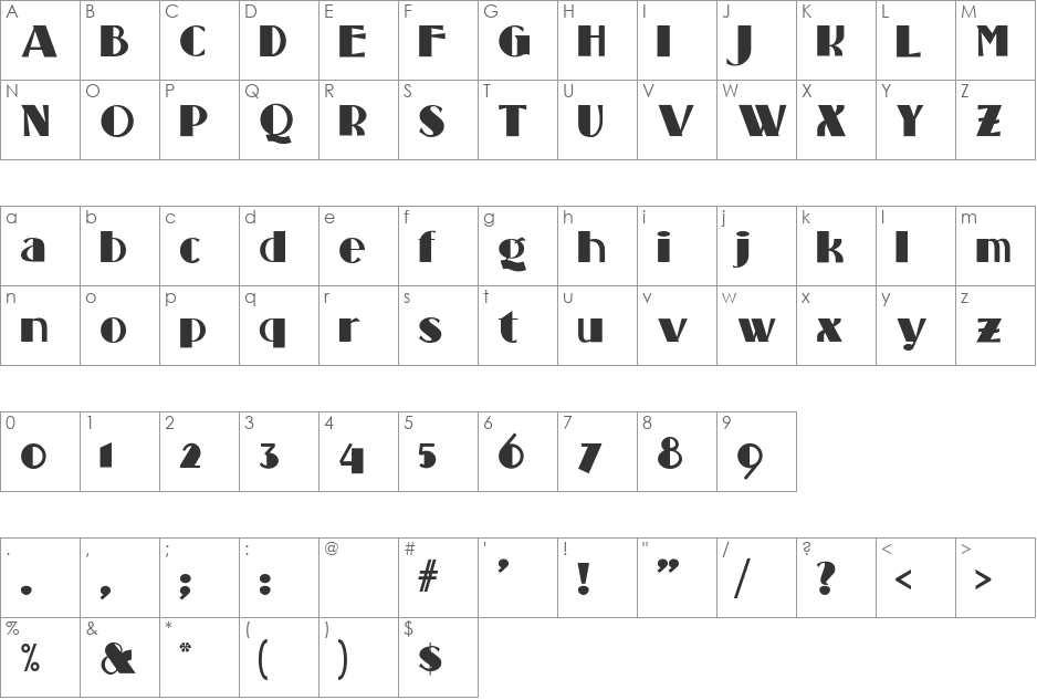 StandingRoomOnly font character map preview