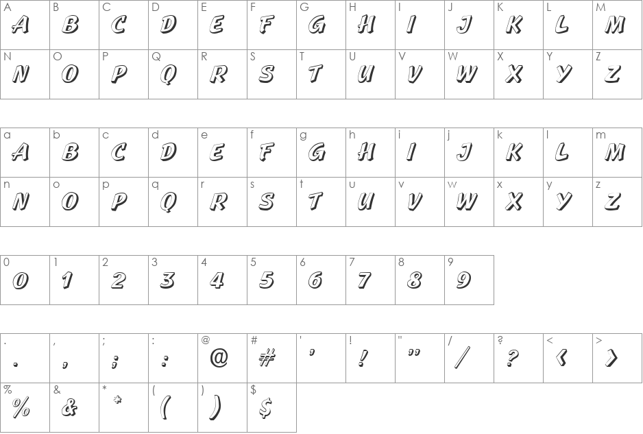Standout font character map preview