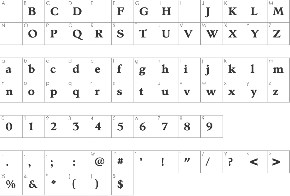 StanhopeBold font character map preview