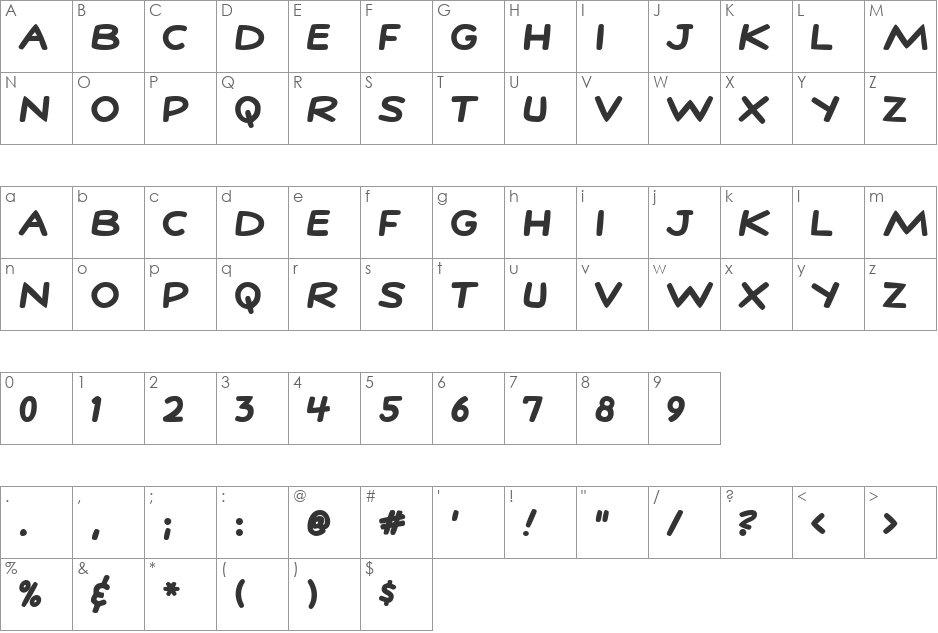 StanLeeBold font character map preview