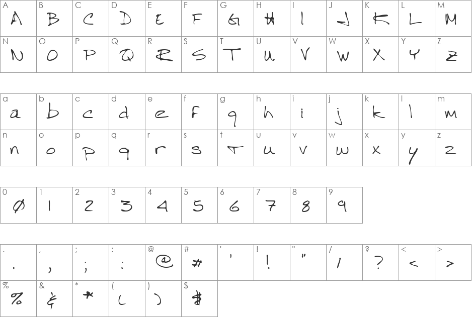 StanleysHand font character map preview