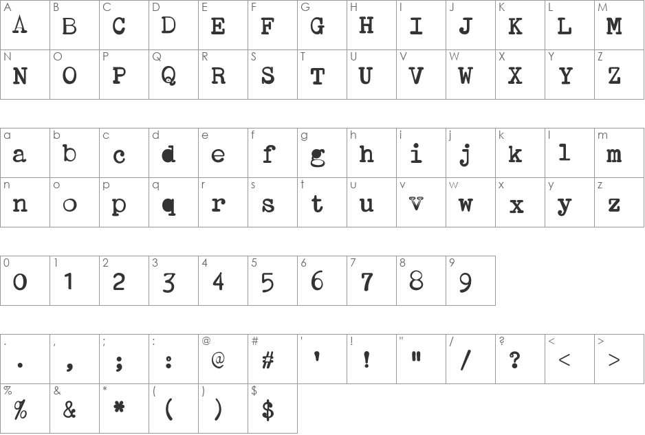 STAPortableBold font character map preview