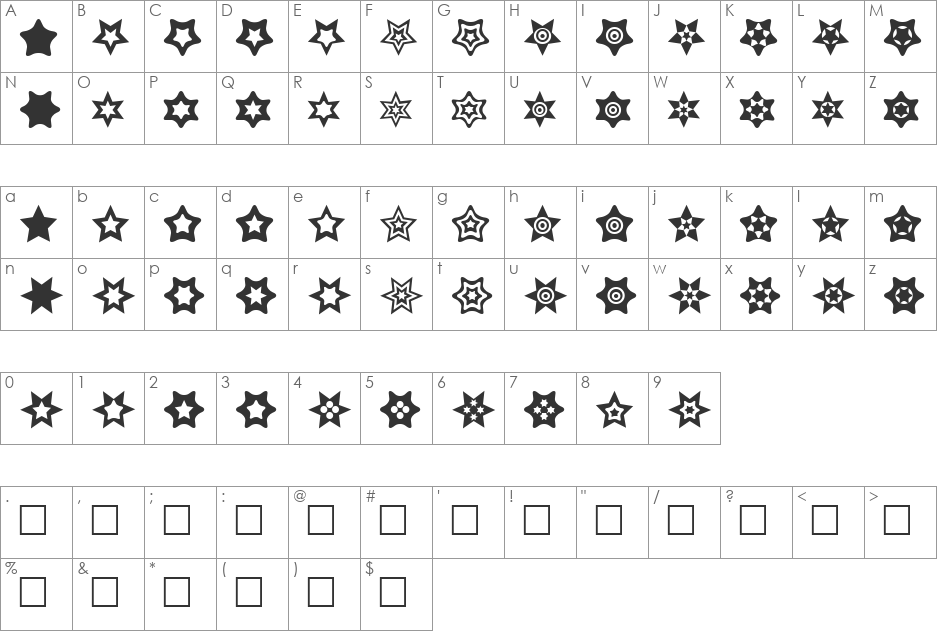 Star Things font character map preview