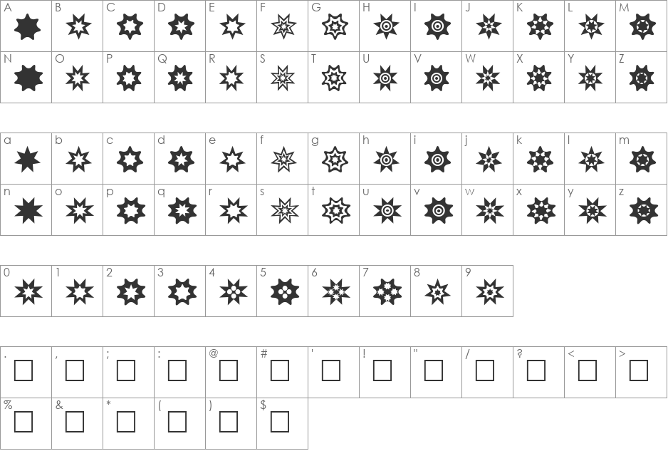 Star Things 2 font character map preview