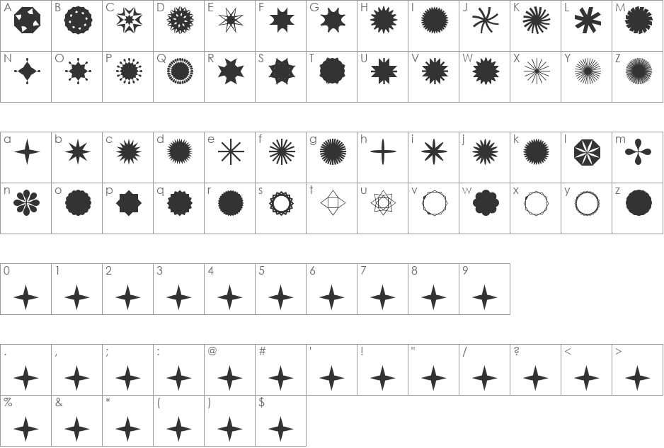 Star Time JL font character map preview