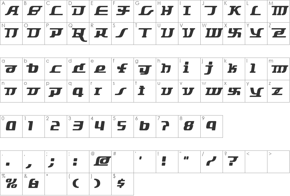Starbat font character map preview