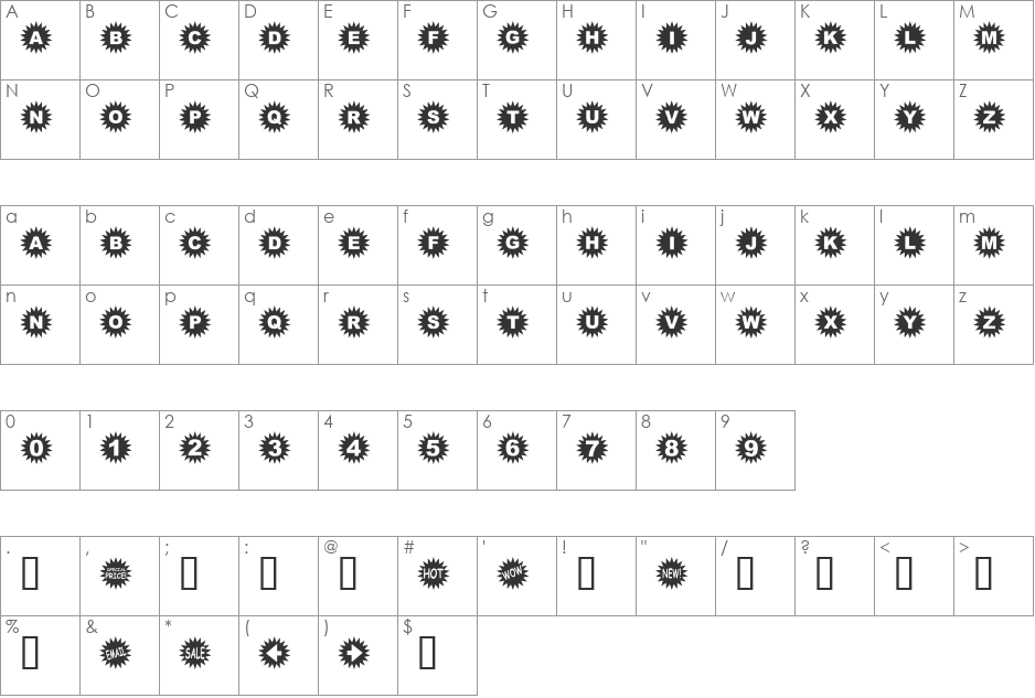 Starbats2 font character map preview