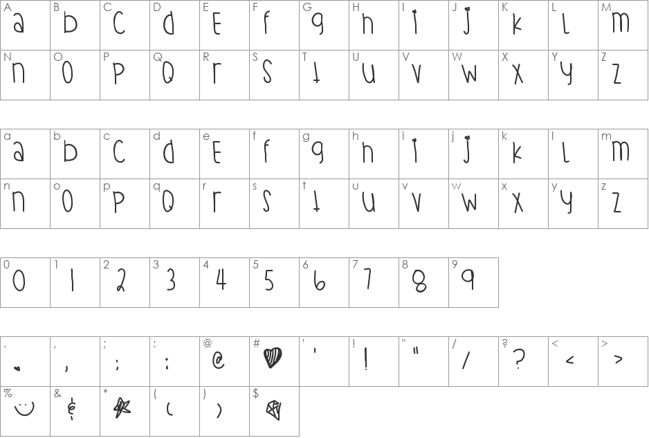 Starbrite font character map preview