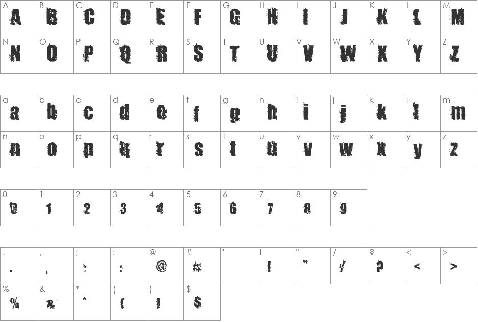 Beast Impacted font character map preview