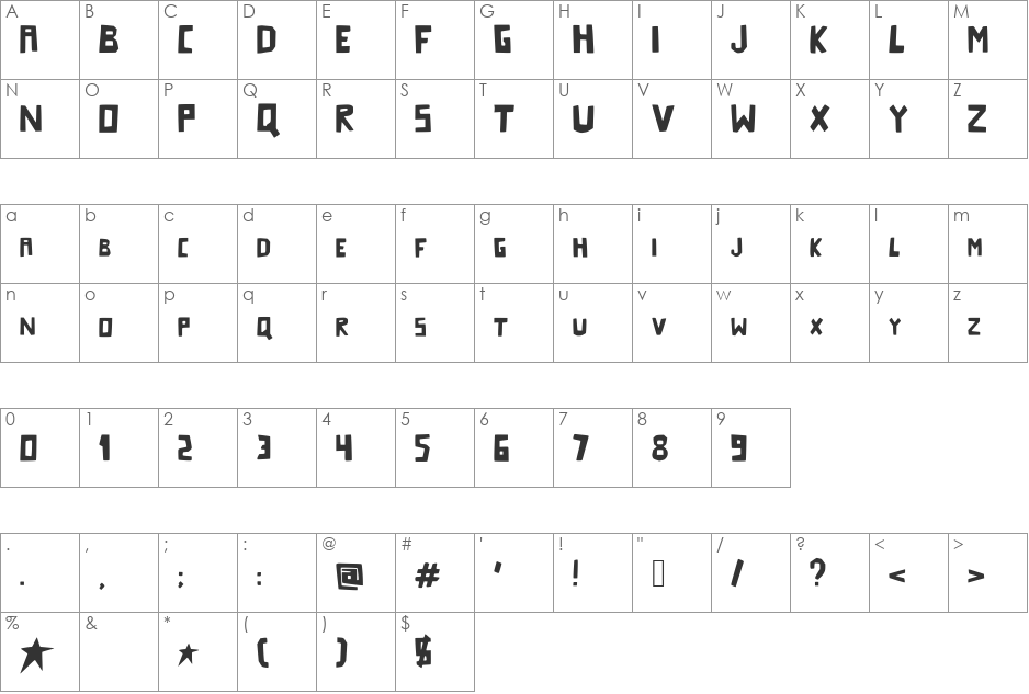 Starcatcher font character map preview