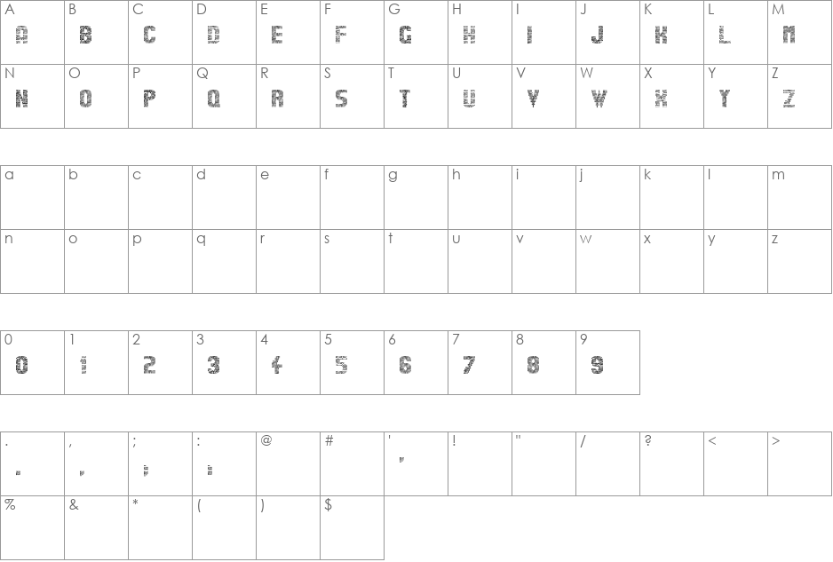 Stardots font character map preview