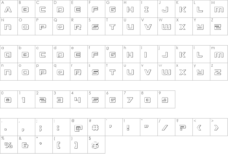 Starduster 3D font character map preview