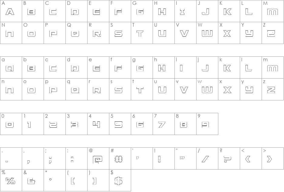 Starduster Shadow font character map preview