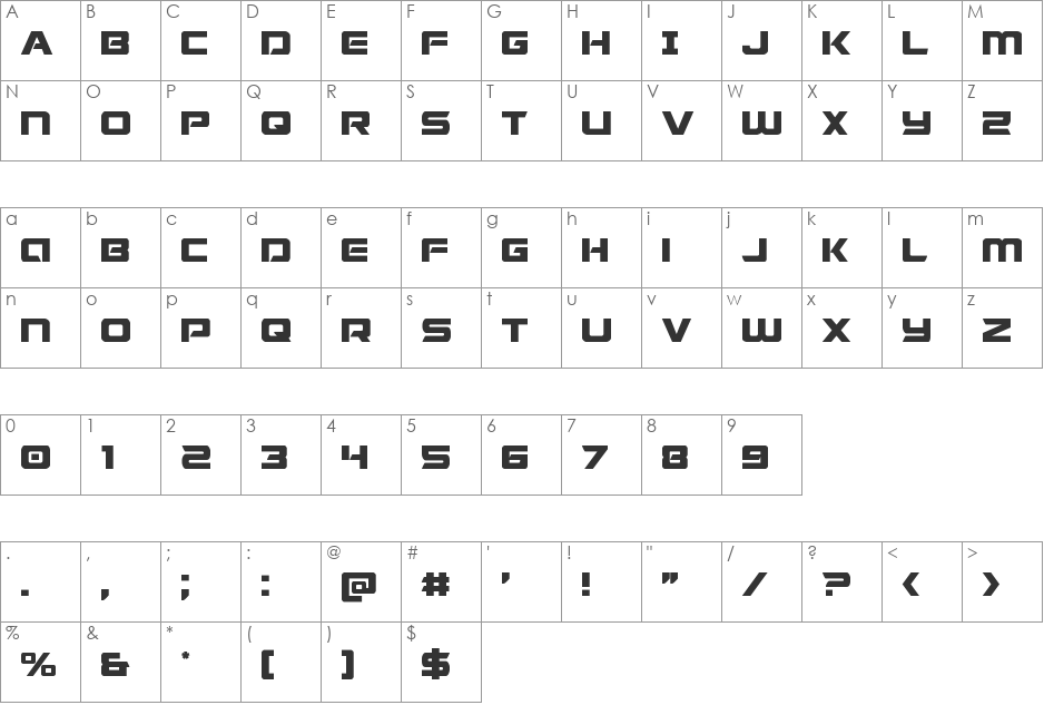 Starduster Shadow Italic font character map preview