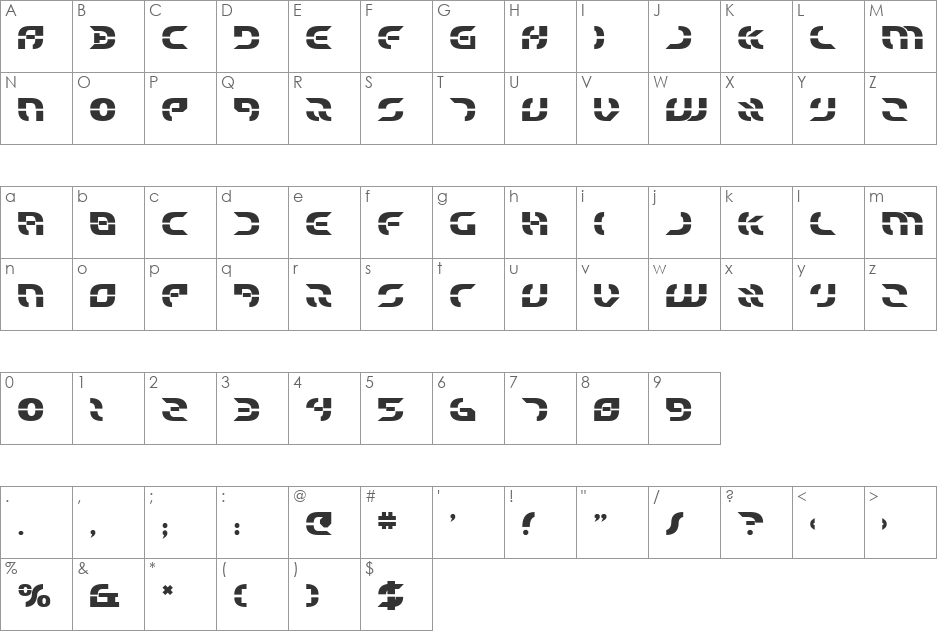 Starfighter Bold font character map preview