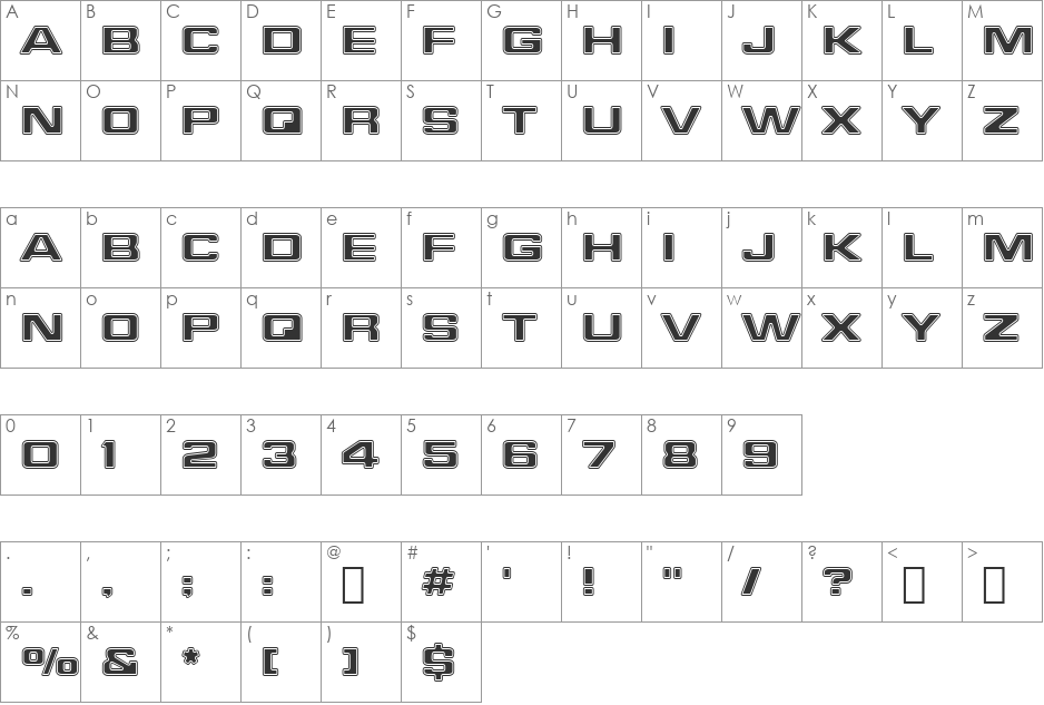 Starfleet font character map preview