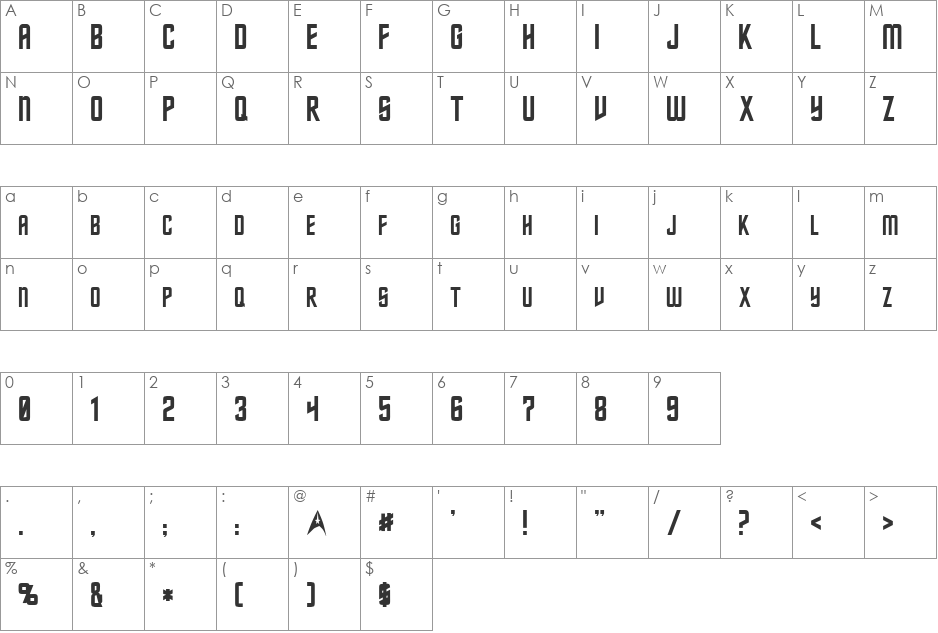 Starfleet font character map preview