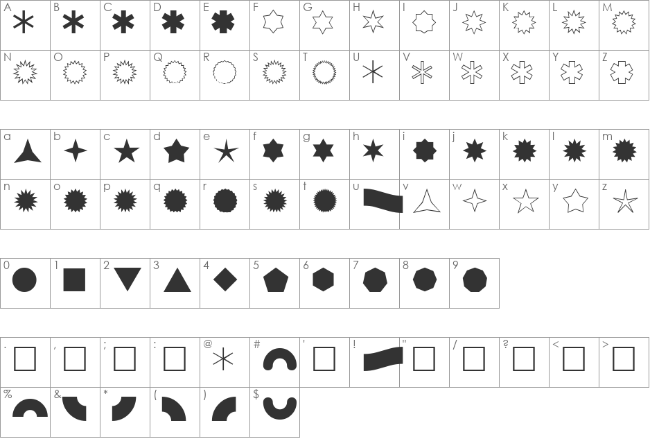 Stargazer font character map preview