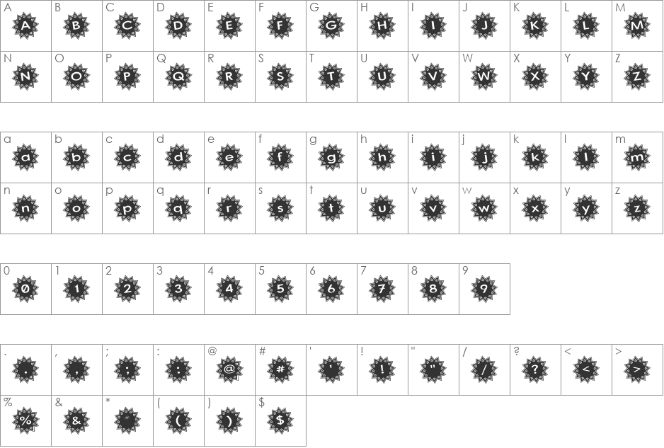 Stargit font character map preview