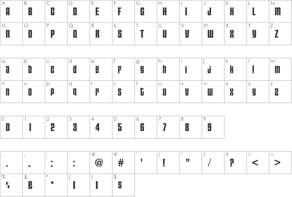 Stark font character map preview