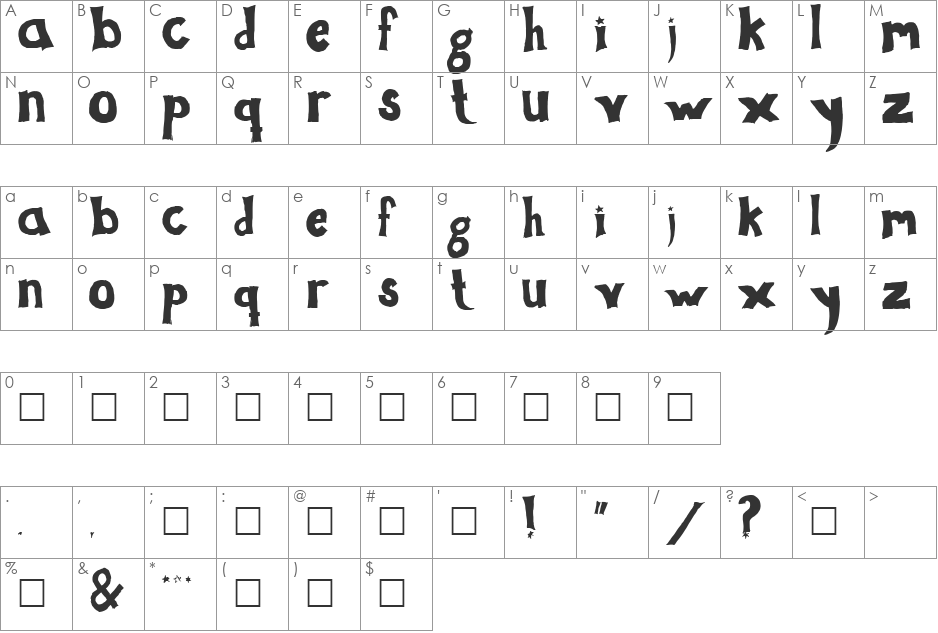 Starlet font character map preview