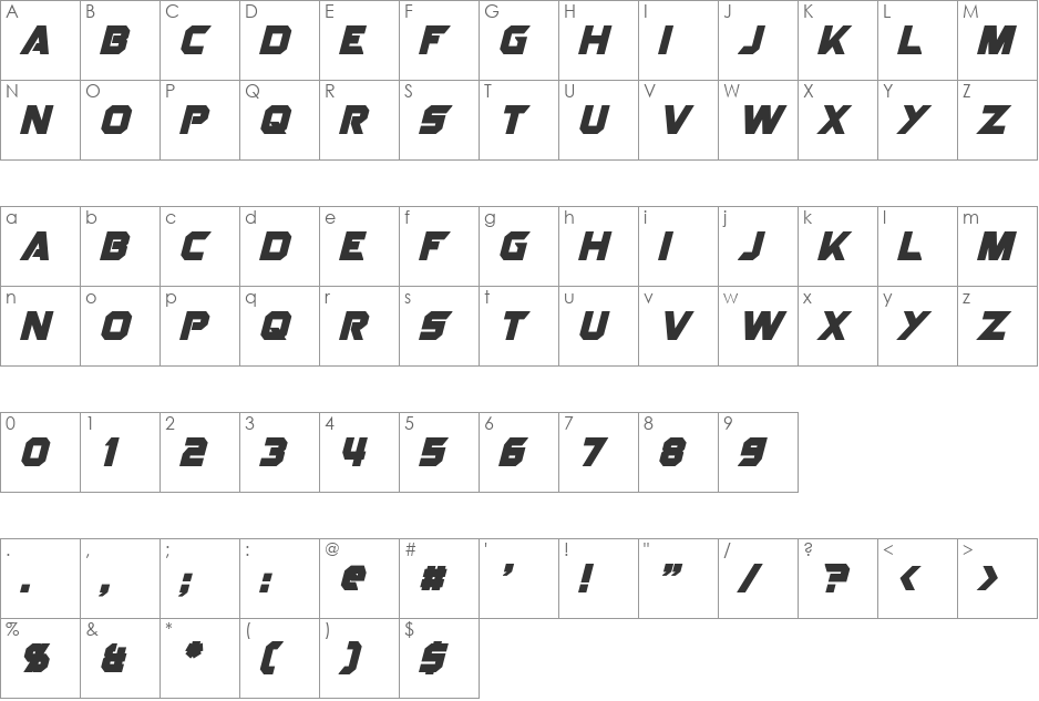 Starlord font character map preview