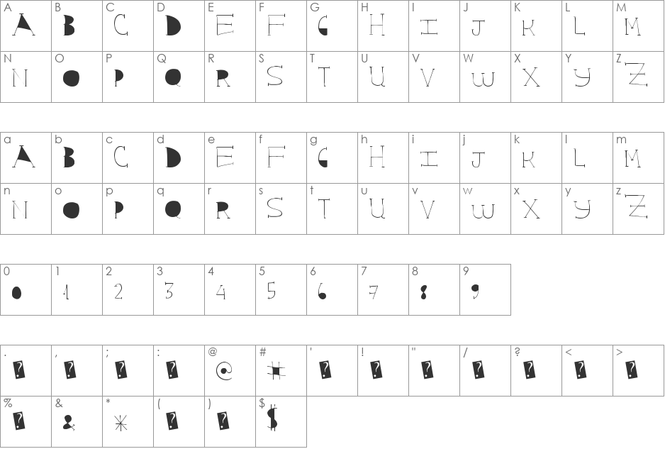 StarRising font character map preview