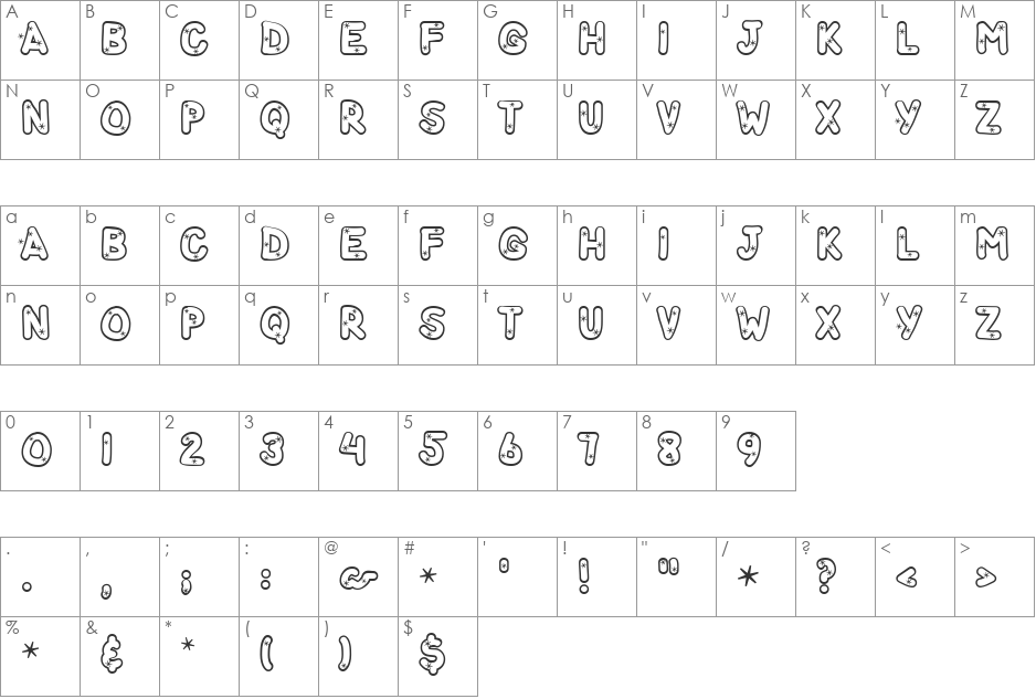 StarryFHope font character map preview