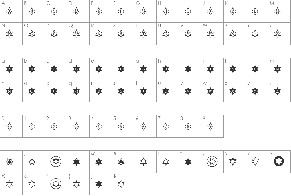 Stars font character map preview