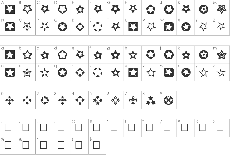 Stars for 3D FX font character map preview