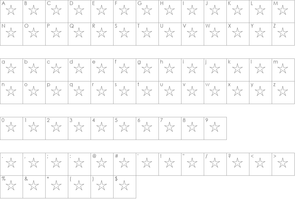 Stars2 font character map preview