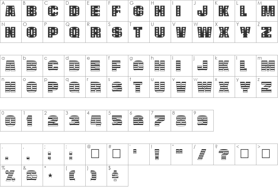StarsAndStripes-Plain font character map preview