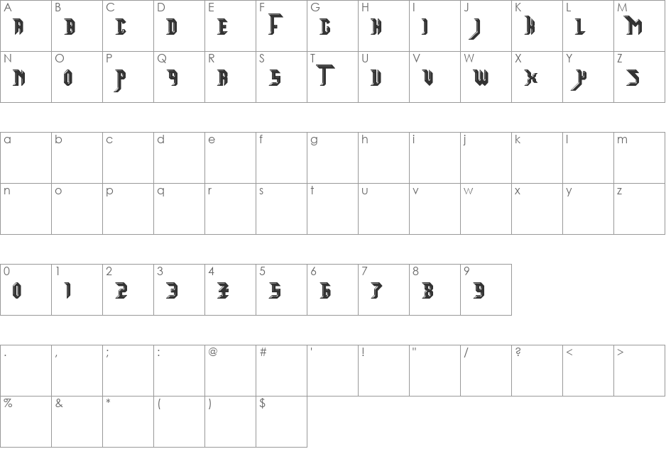 Starsteel font character map preview