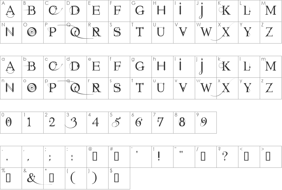 Starstruck font character map preview