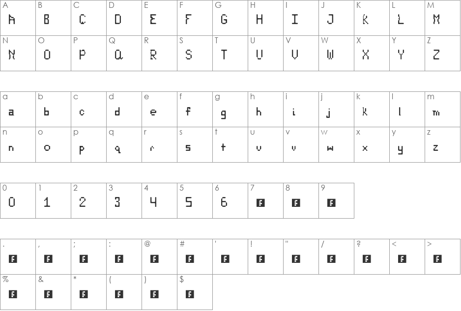 Starters font character map preview