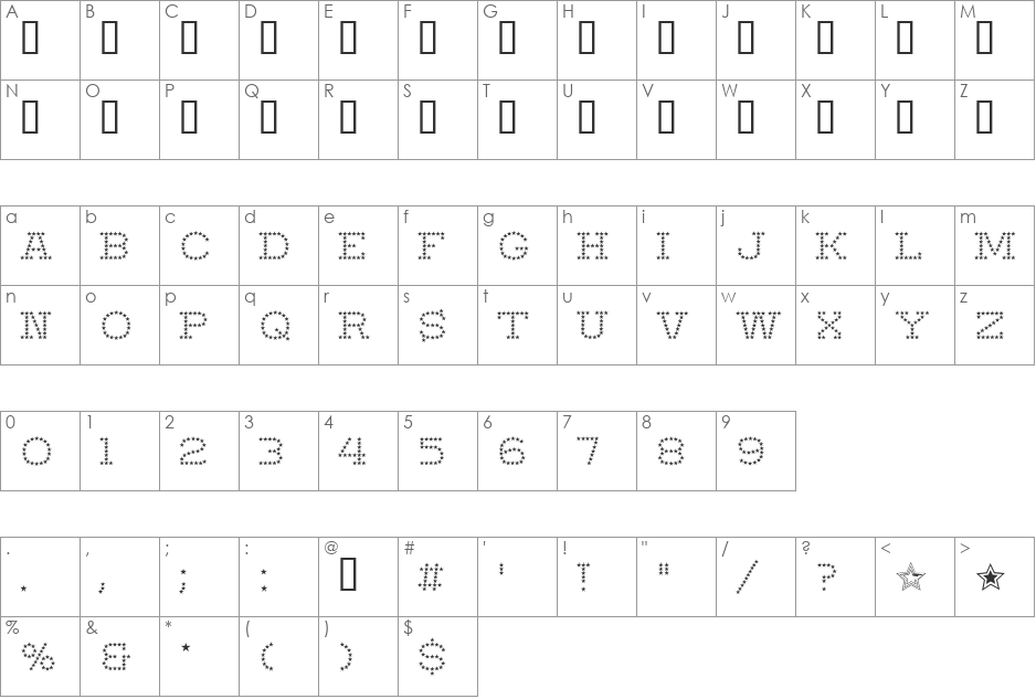 Startime font character map preview