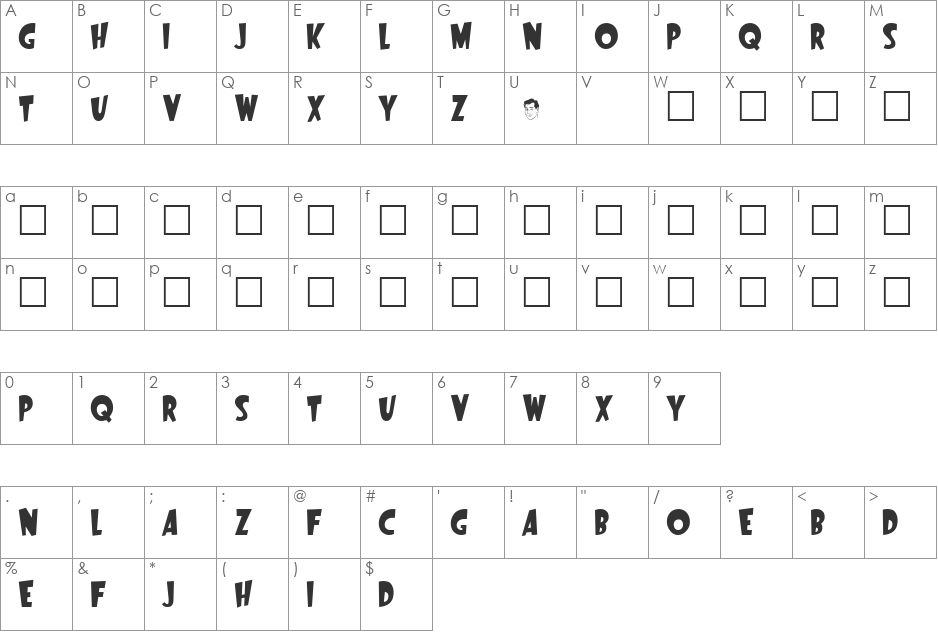 Startling font character map preview